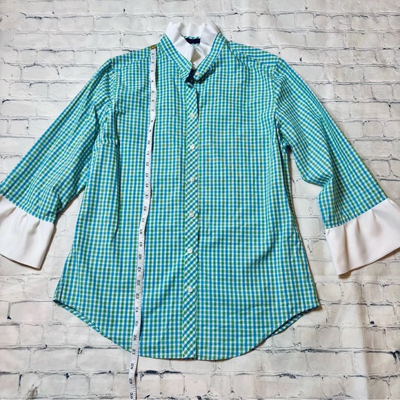 Pearly Vine Button Down Check Women's Blouse Top White Ruffle Ribbon Trim Size S - Picture 8 of 12